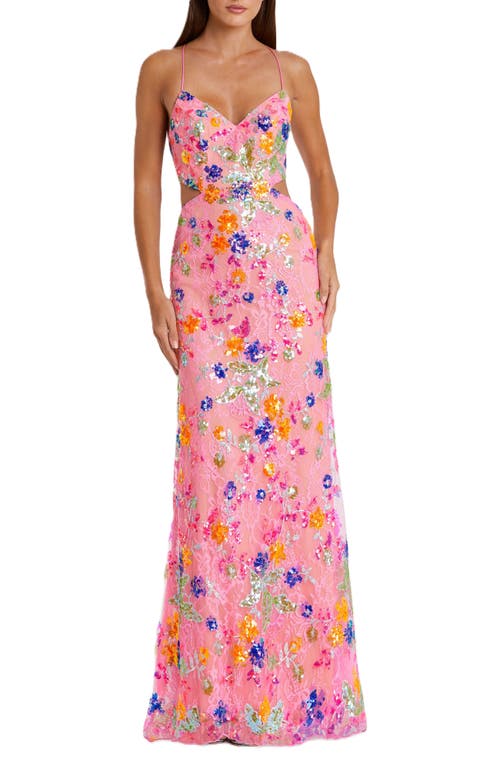 MAC DUGGAL MAC DUGGAL EMBELLISHED LACE STRAPPY COLUMN GOWN