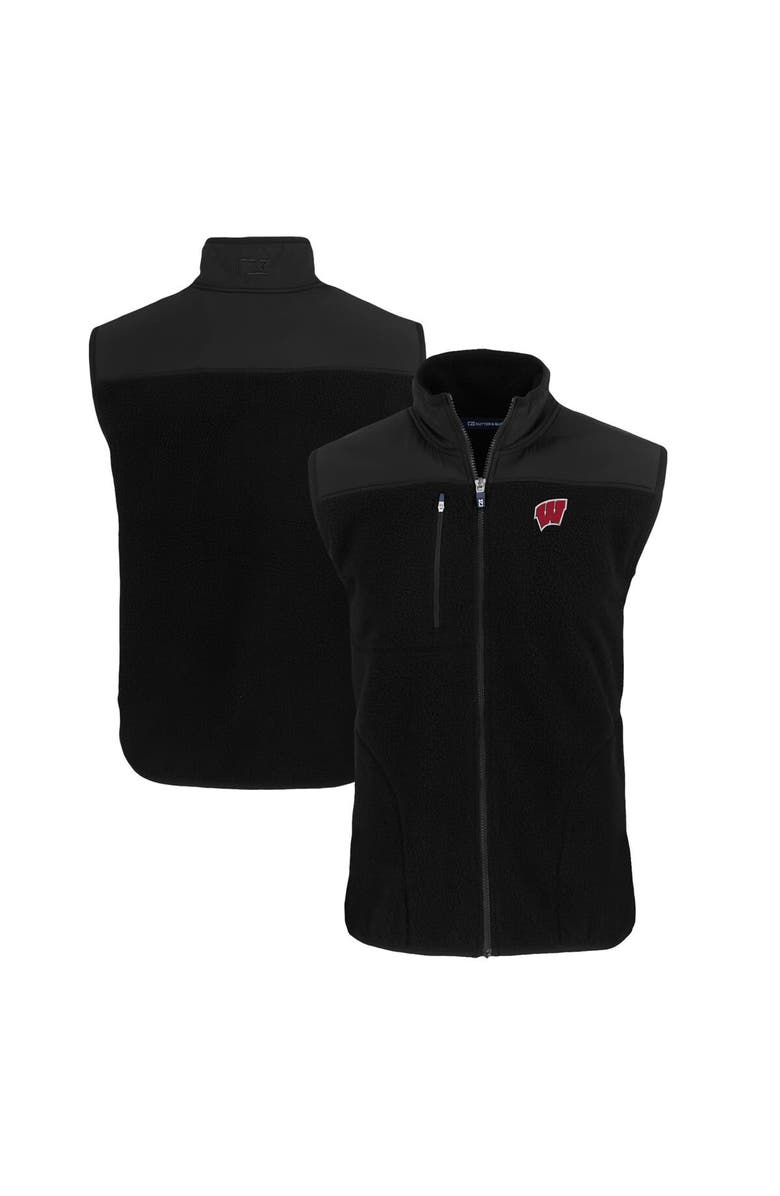 Cutter & Buck Men's Cutter & Buck  Black Wisconsin Badgers Big & Tall Cascade Eco Sherpa Fleece Full-Zip Vest, Main, color, 