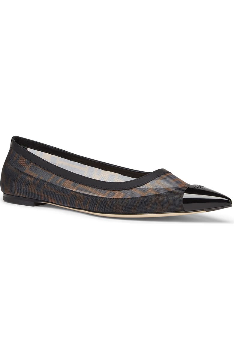 Fendi Colibri Pointed Toe Ballet Flat, Main, color, Tabacco/ Nero