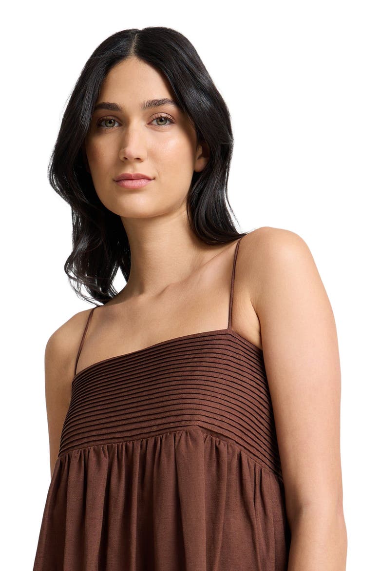 A-Line Pintuck Midi Dress, Alternate, color, Brown