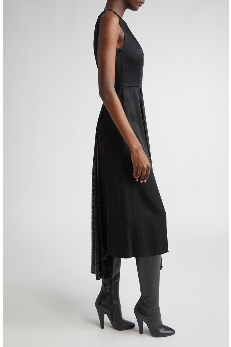 Pleated Sequin Overlay Satin Sheath Dress, Alternate, color, BLACK