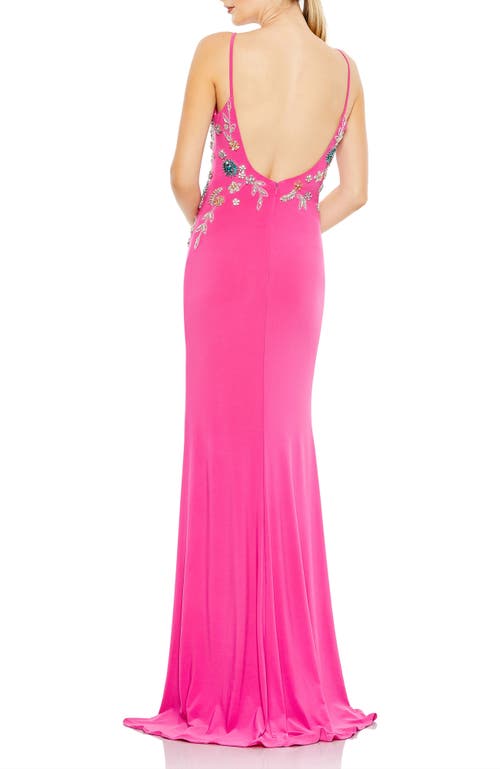 Mac Duggal Multi Color Beaded Floral Cami Gown In Candy Pink