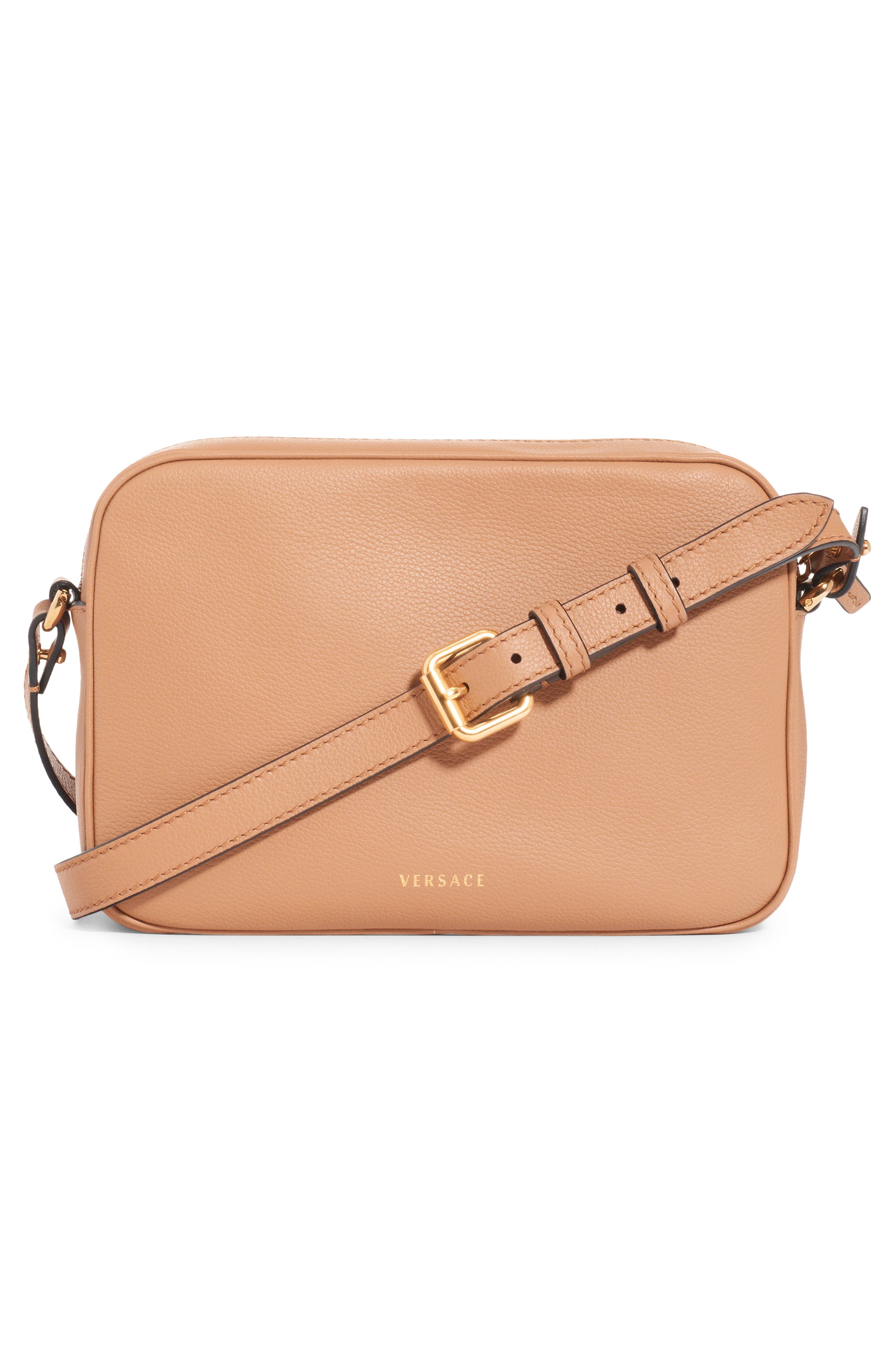 Medusa Leather Crossbody Camera Bag, Alternate, color, CARAMEL VERSACE GOLD