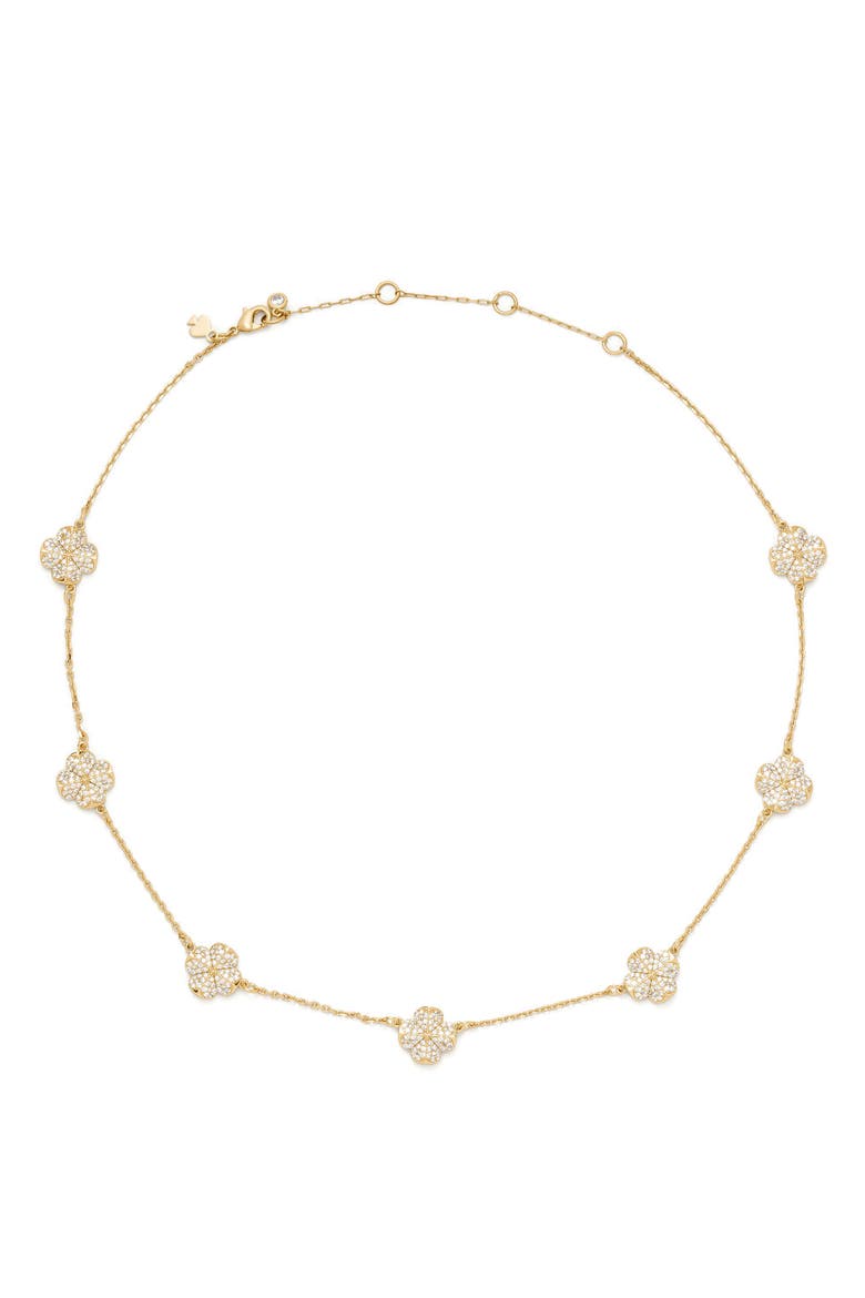spade flower pavé scatter necklace, Main, color, CLEAR/ GOLD