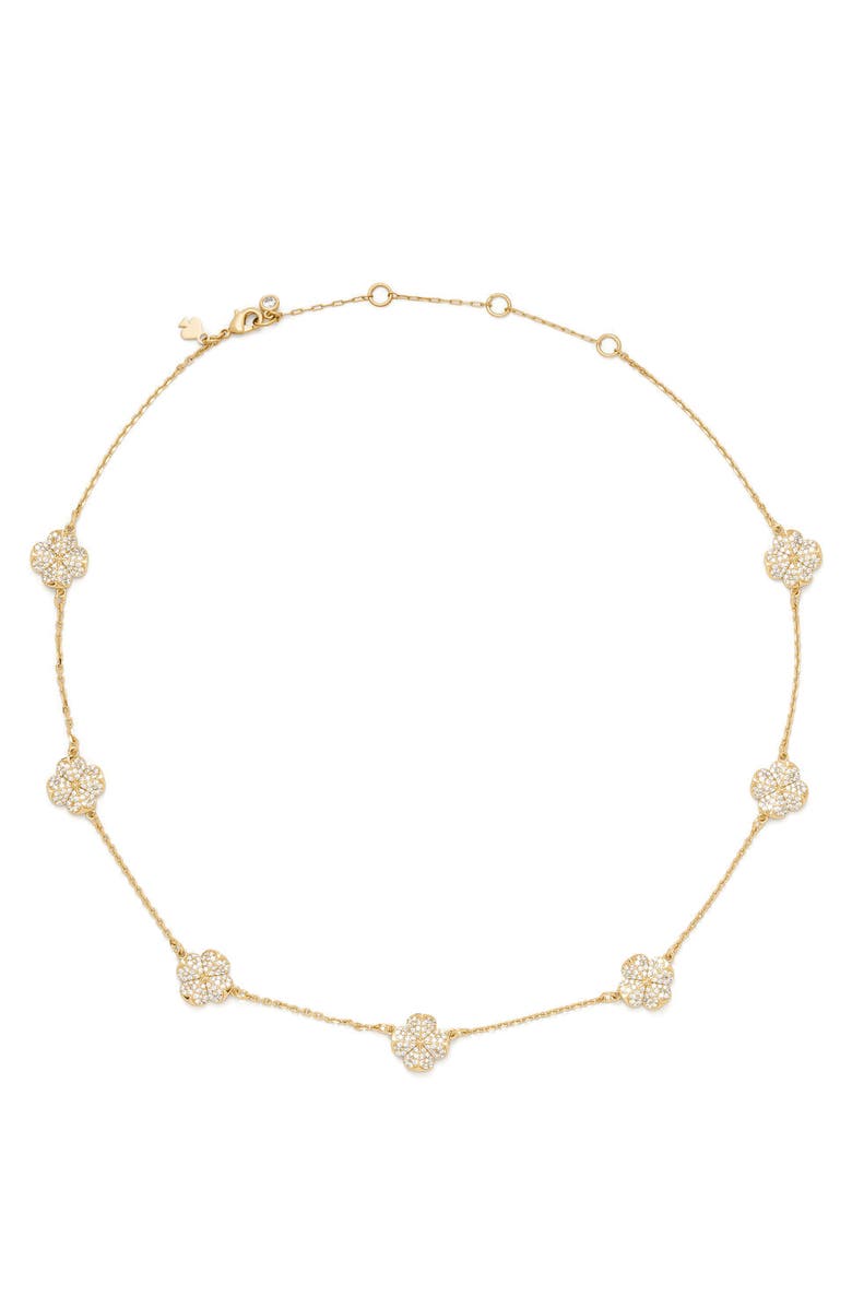 Kate Spade New York spade flower pavé scatter necklace, Main, color, Clear/ Gold