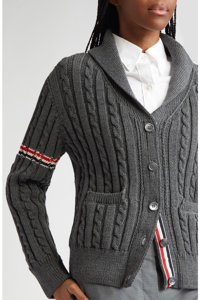 Shawl Collar Cable Knit Virgin Wool Cardigan, Alternate, color, MEDIUM GREY