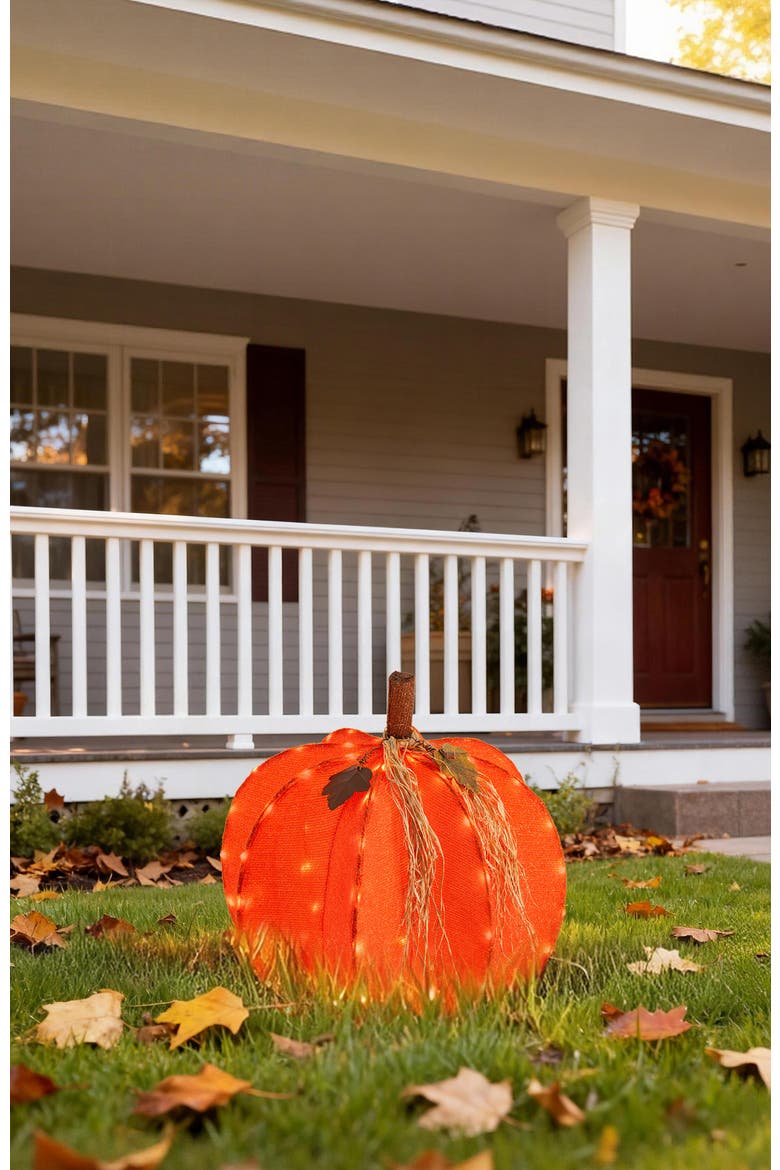 25"H Fall Lighted Foldable Pumpkin Outdoor Decor with Timer, Alternate, color, Orange