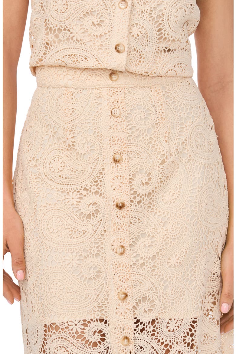 Paisley Lace Button Front Midi Skirt, Alternate, color, NATURAL