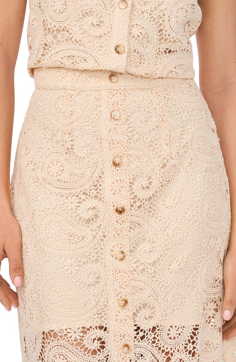 CeCe Paisley Lace Button Front Midi Skirt, Alternate, color, Natural