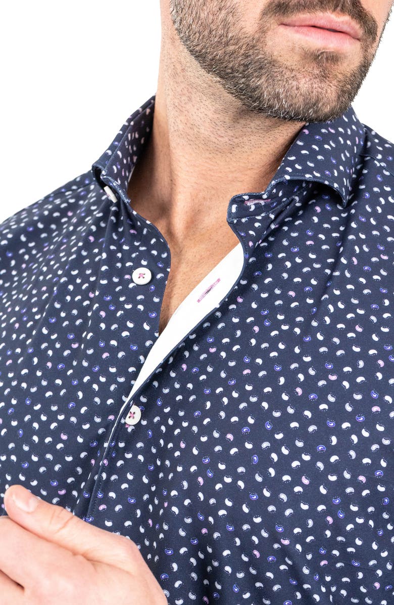 Maceoo Einstein Paisley Print Stretch Button-Up Shirt, Alternate, color, Blue