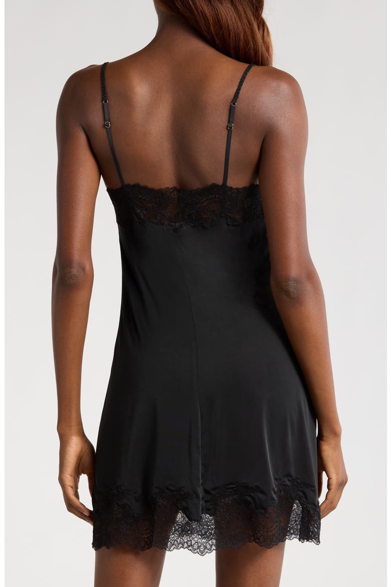 Enchant Lace Trim Satin Chemise, Alternate, color, BLK