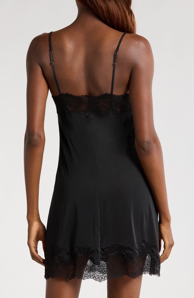 Natori Enchant Lace Trim Satin Chemise, Alternate, color, Black W/ Black Lace