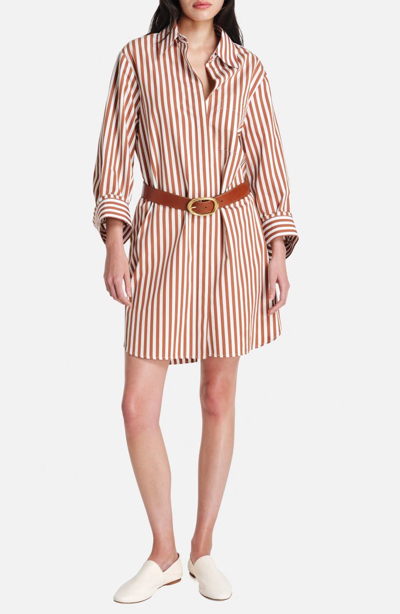 TWP Morning After Oversize Stripe Long Sleeve Cotton Shirtdress, Alternate, color, Ivory/ Cognac