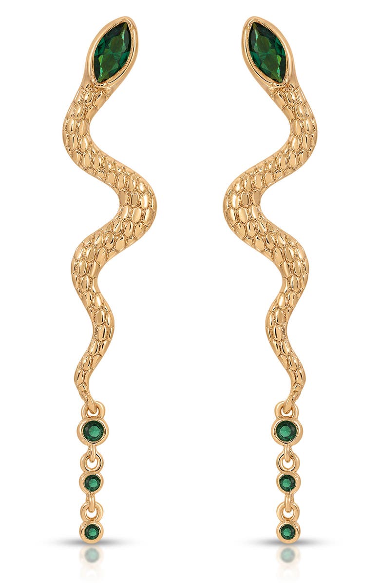 Ettika Serpentina Linear Earrings, Main, color, Green