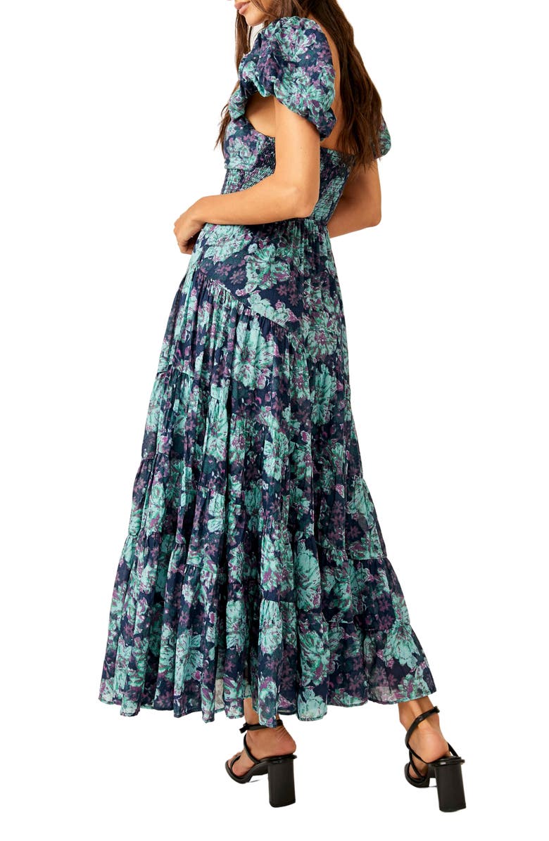 Free People Sundrenched Floral Tiered Maxi Sundress, Alternate, color, Emerald Combo