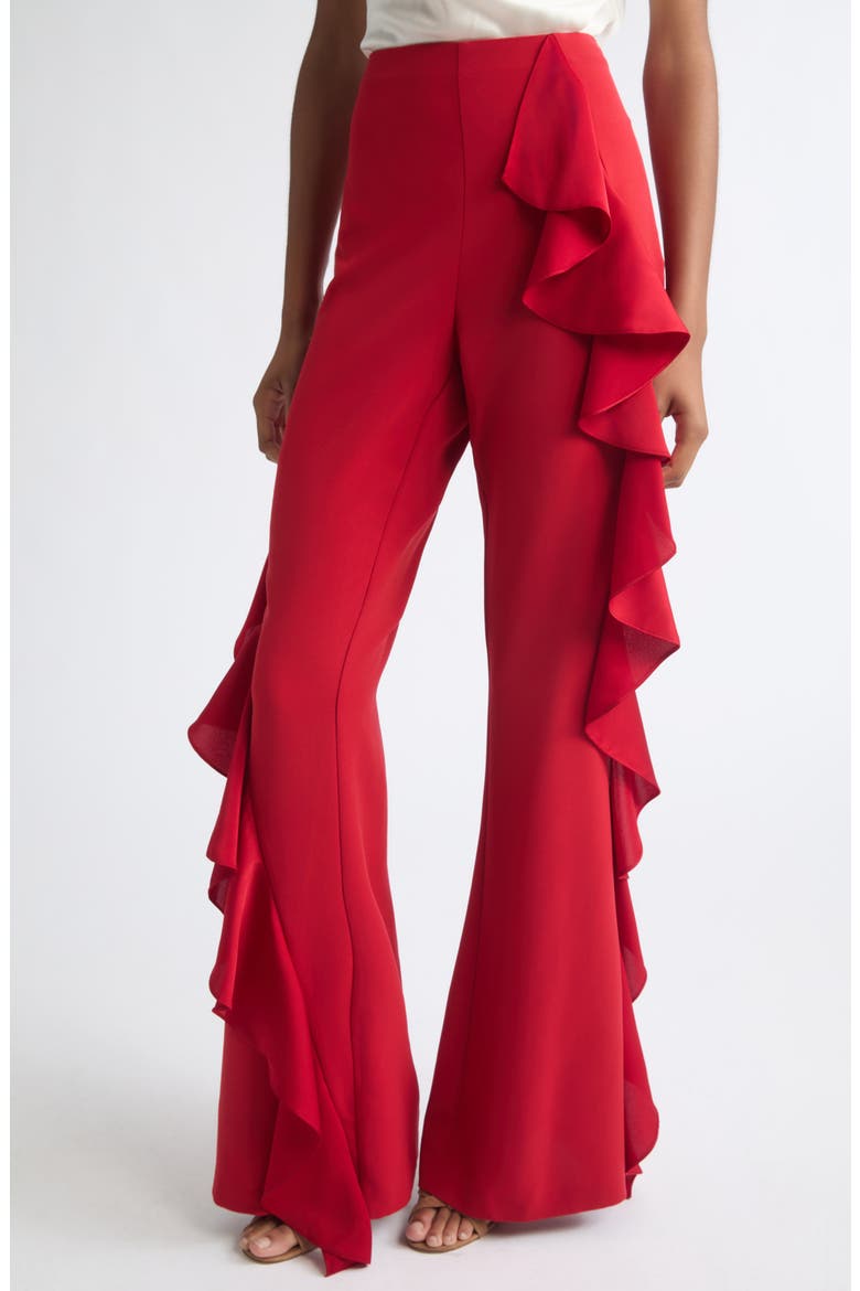 Selah Ruffled High Waist Flare Pants, Alternate, color, WARM CRANBERRY