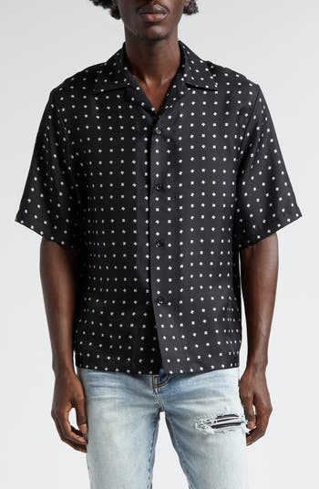 AMIRI Mix & Match Monogram Logo Print Silk Camp Shirt