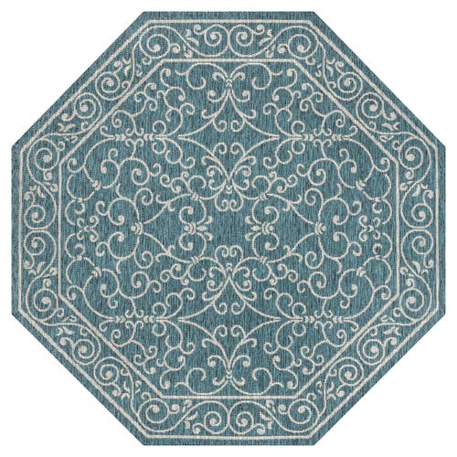 Jonathan Y Charleston Vintage Filigree Textured Weave Octagon Indoor/outdoor Area Rug In Blue
