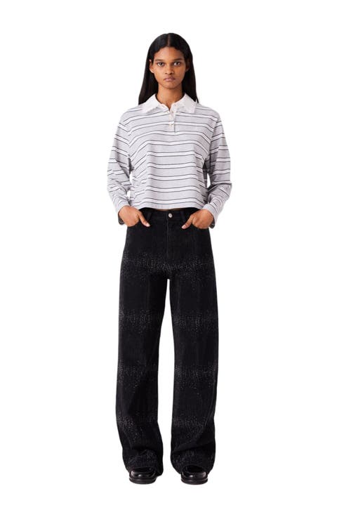 Wide-leg rhinestone jeans