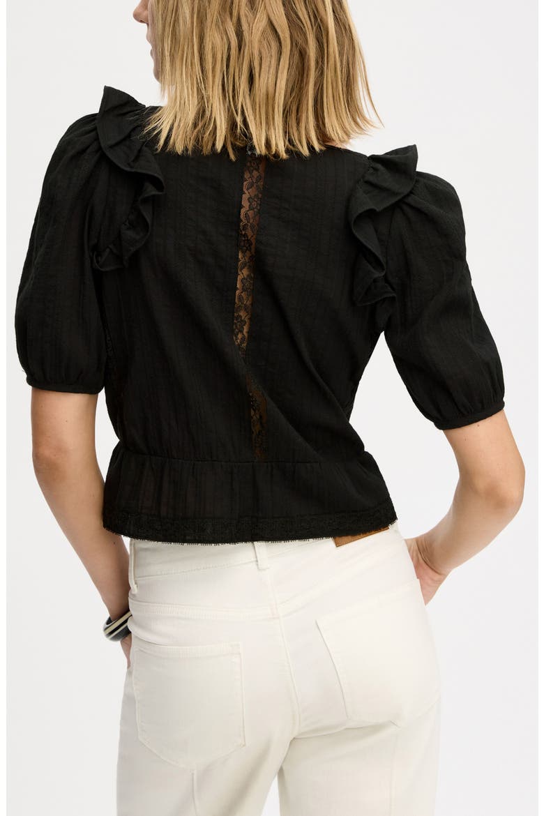Peasant Peplum Cotton Button-Up Top, Alternate, color, TRUE BLACK