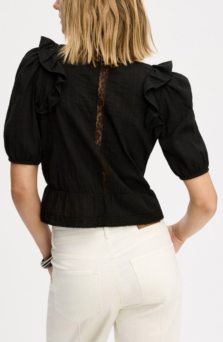 Sam Edelman Peasant Peplum Cotton Button-Up Top, Alternate, color, True Black