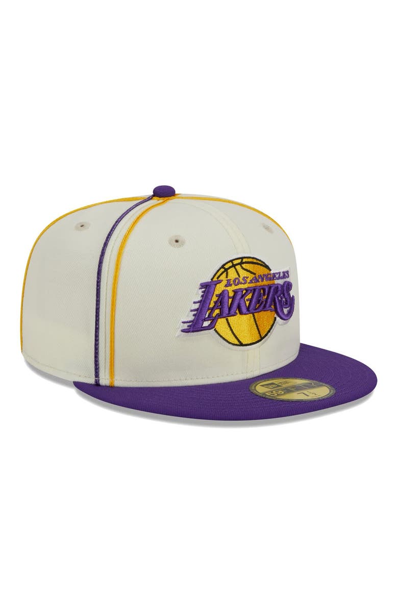 New Era Men's New Era Cream/Purple Los Angeles Lakers Piping 2-Tone 59FIFTY Fitted Hat, Alternate, color, Cream