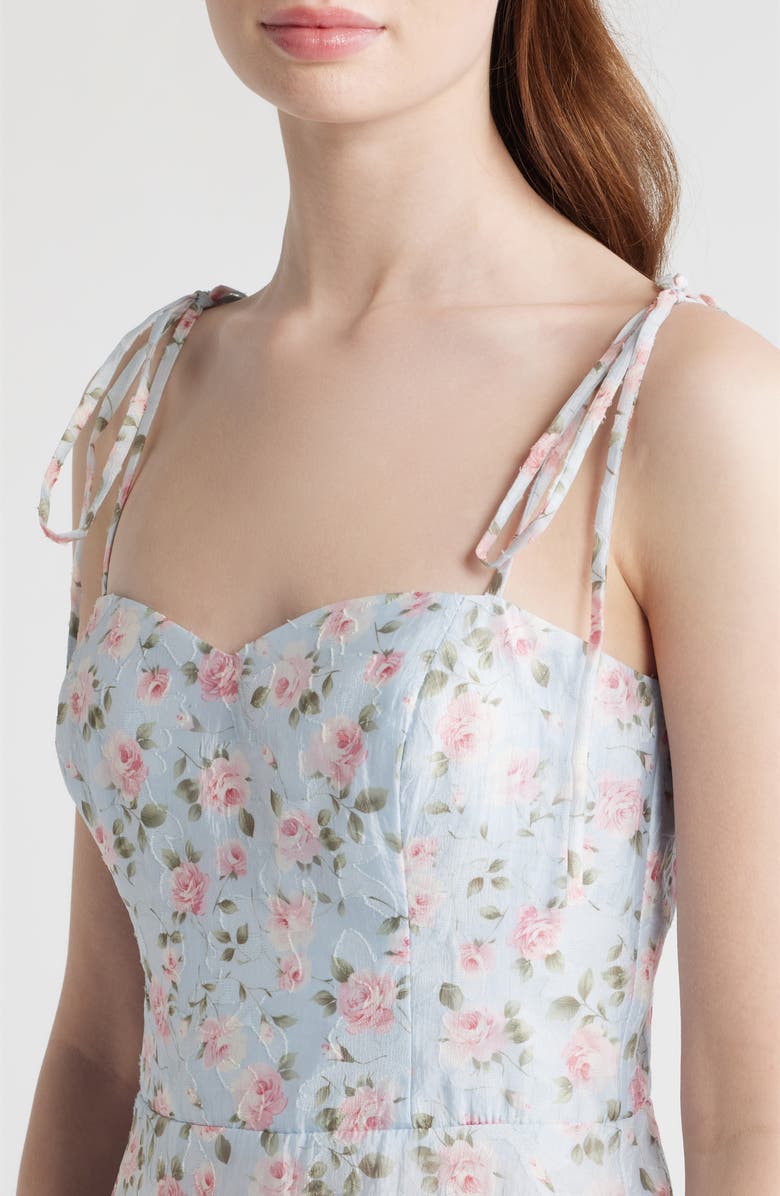 Lulus Alexia Floral Tie Strap Midi Dress, Alternate, color, Light Blue Floral