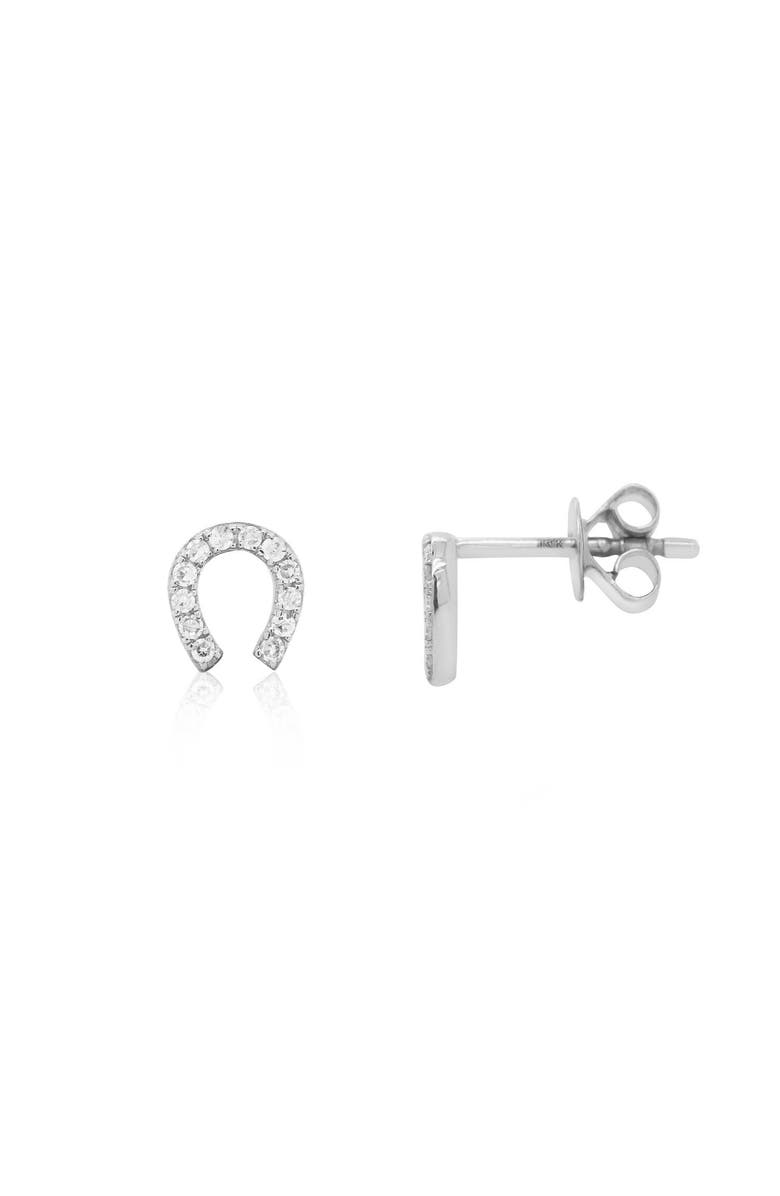 The Lovery Fine Jewelry Mini Diamond Horseshoe Stud Earrings, Main, color, White Gold