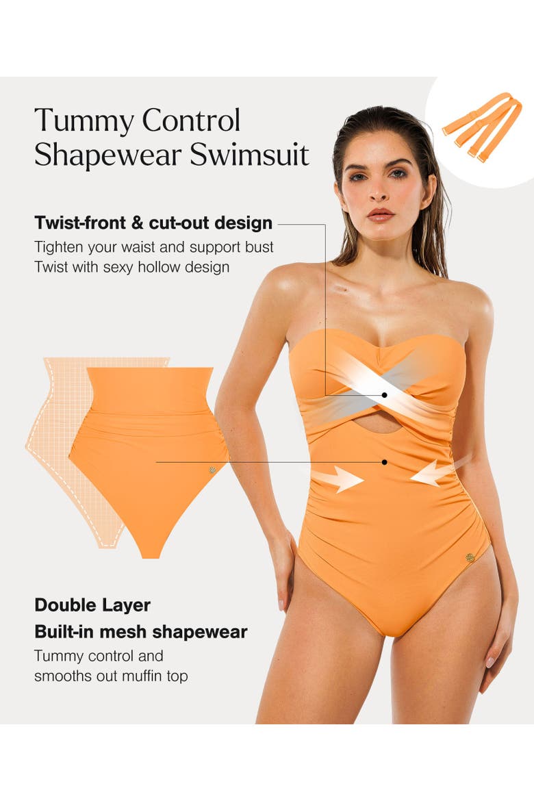 Twist Shirred Vacation & Pool Party Convertible One-Piece Swimsuit, Alternate, color, Ginger Yellow