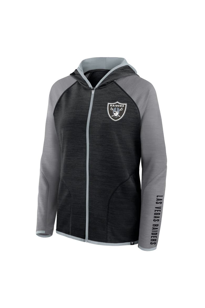 Women's Fanatics Black/Gray Las Vegas Raiders Redzone End Around Pass Raglan Full-Zip Hoodie, Alternate, color, Black