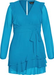 City Chic Ruffle Long Sleeve Dress