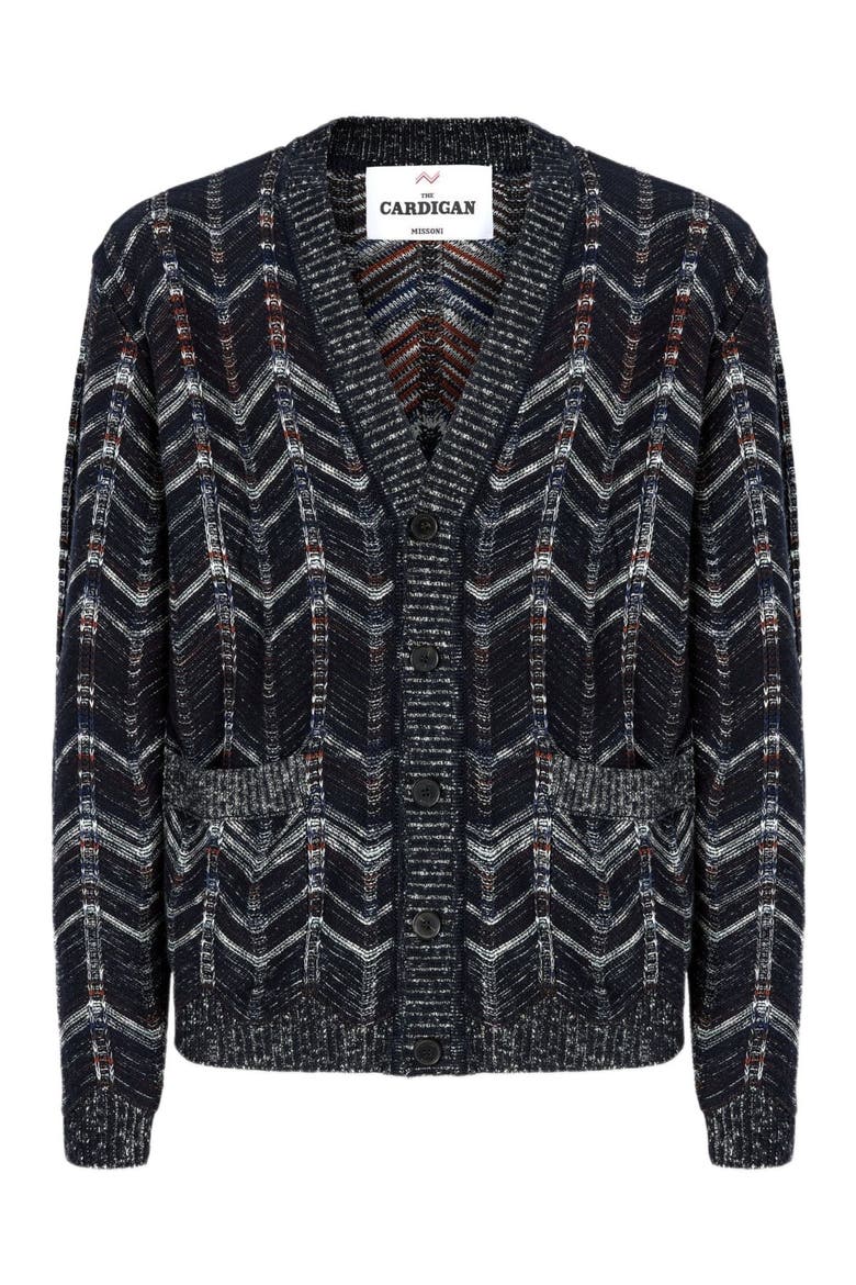 Cotton Chevron Cardigan With Ribbed Trims, Alternate, color, Blue