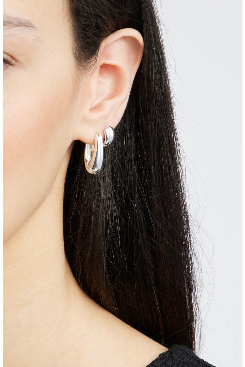 Set of 3 Geometric Hoop Earrings, Alternate, color, SILVER