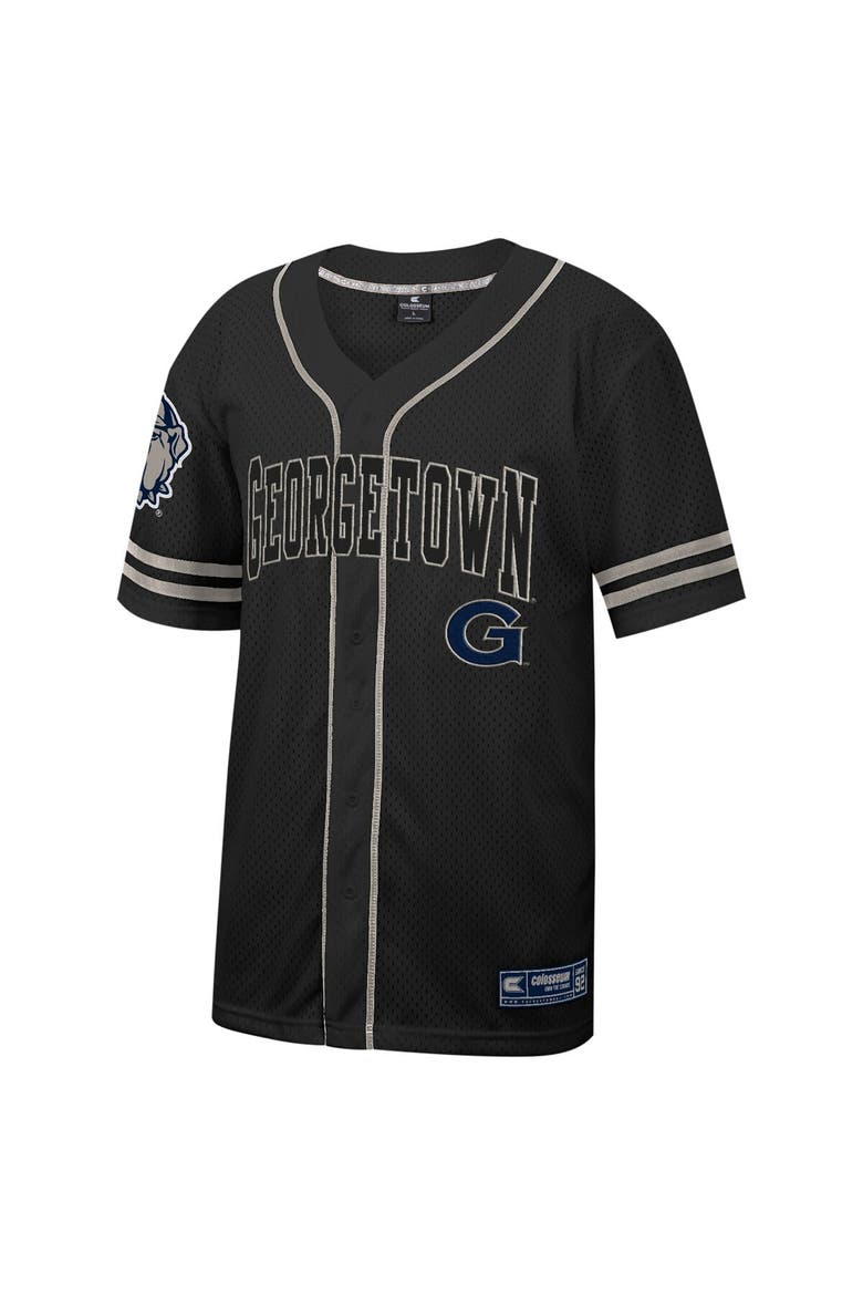 Men's Colosseum Black Georgetown Hoyas Free Spirited Mesh Button-Up Baseball Jersey, Alternate, color, Black