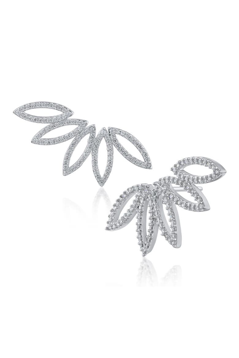 Cubic Zirconia Leaf Climber Earrings, Main, color, SILVER