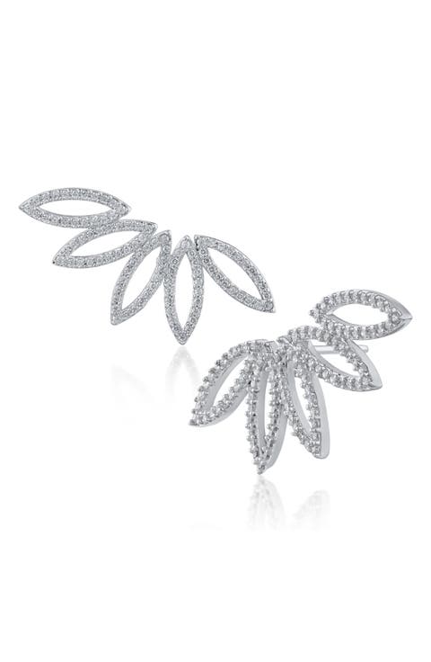 Cubic Zirconia Leaf Climber Earrings