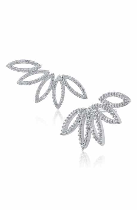 Cubic Zirconia Leaf Climber Earrings