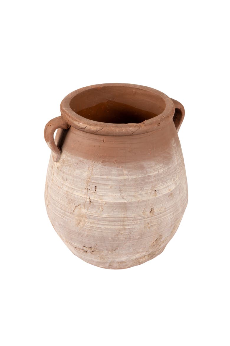 Large Round Terra-cotta Urn, Orange and Whitewashed, Main, color, Orange