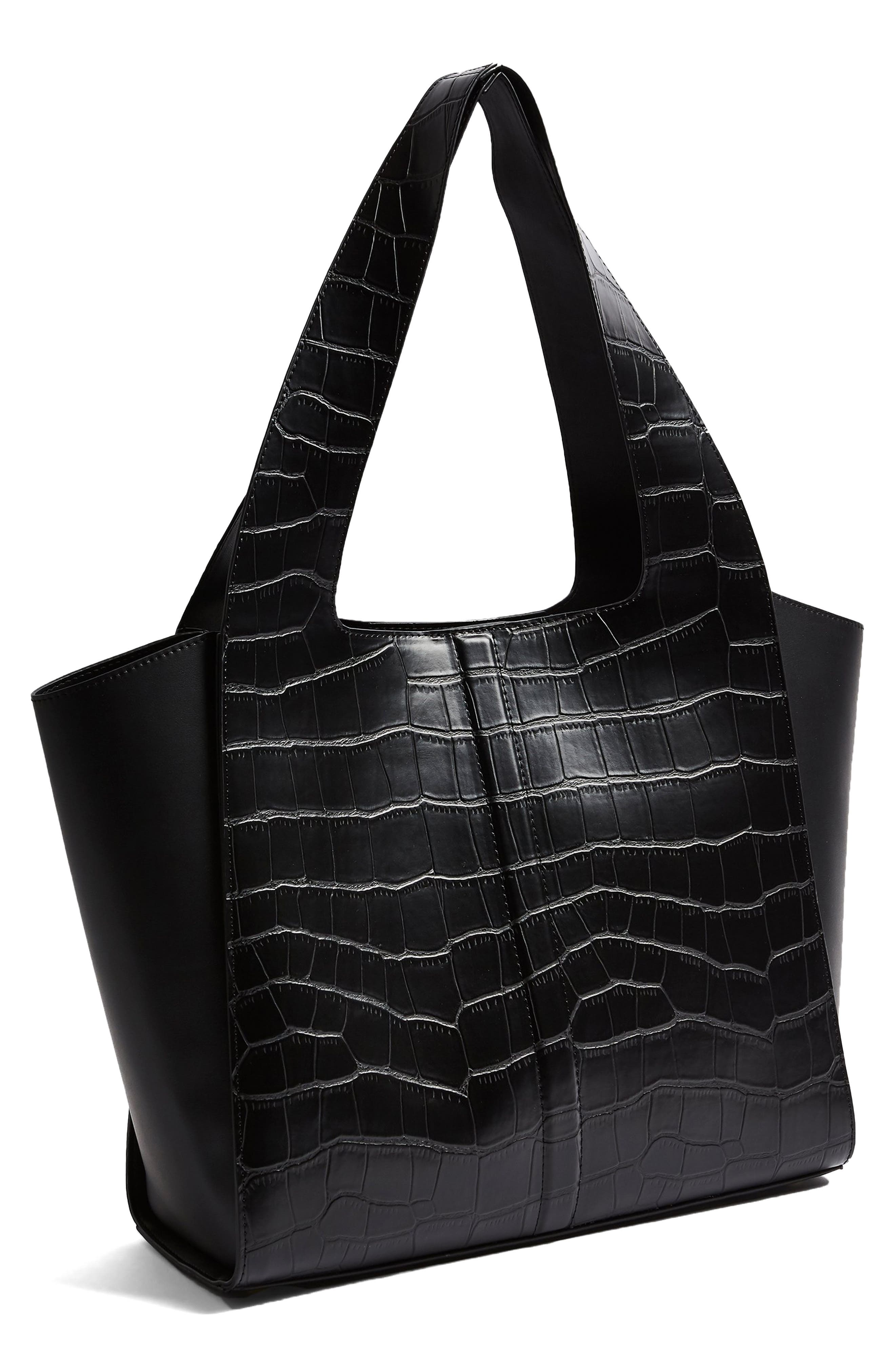 Topshop Taylor Croc Embossed Faux Leather Tote, Alternate, color, 