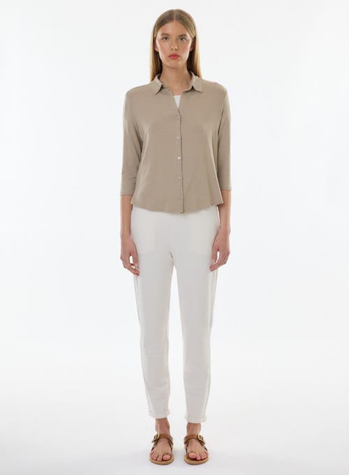 Majestic Filatures Soft Touch 3/4 Sleeve Semi Relaxed Shirt In Nude