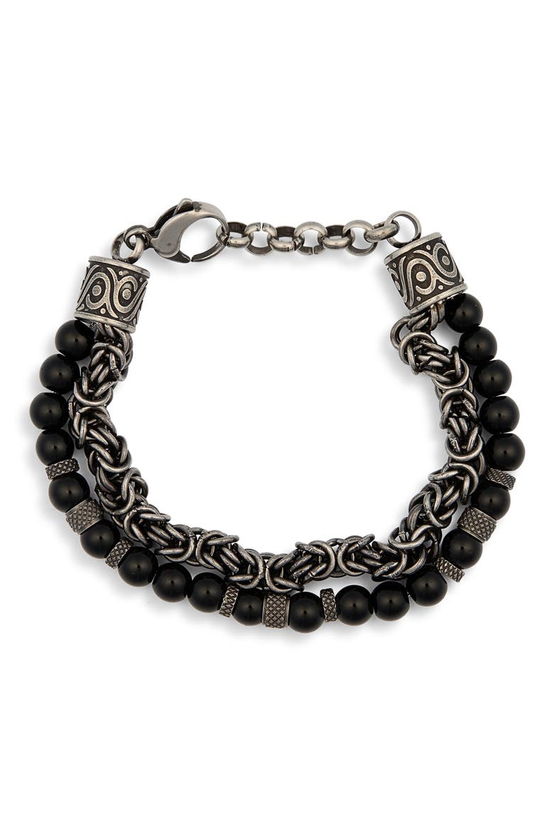 Men's Kevin Double Stranded Beaded Bracelet, Main, color, SILVER/BLACK