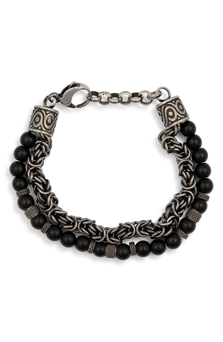 EYE CANDY LOS ANGELES Men's Kevin Double Stranded Beaded Bracelet, Main, color, Silver/Black