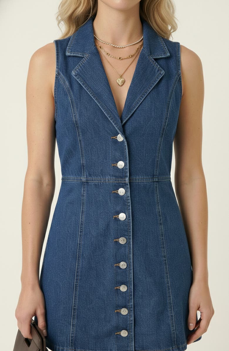 Modenaire Sleeveless Button Front Denim Mini Dress, Alternate, color, Denim Blue