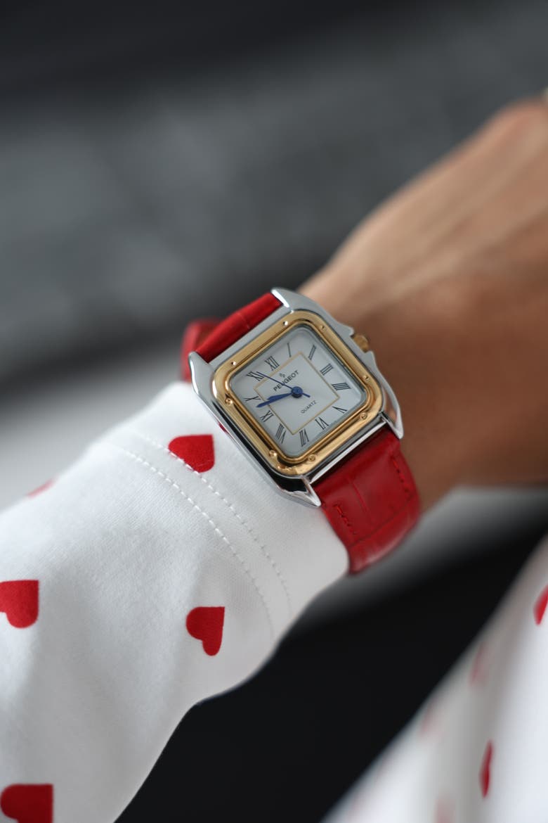 Slim Leather Tank Watch- 36MM, Alternate, color, Red