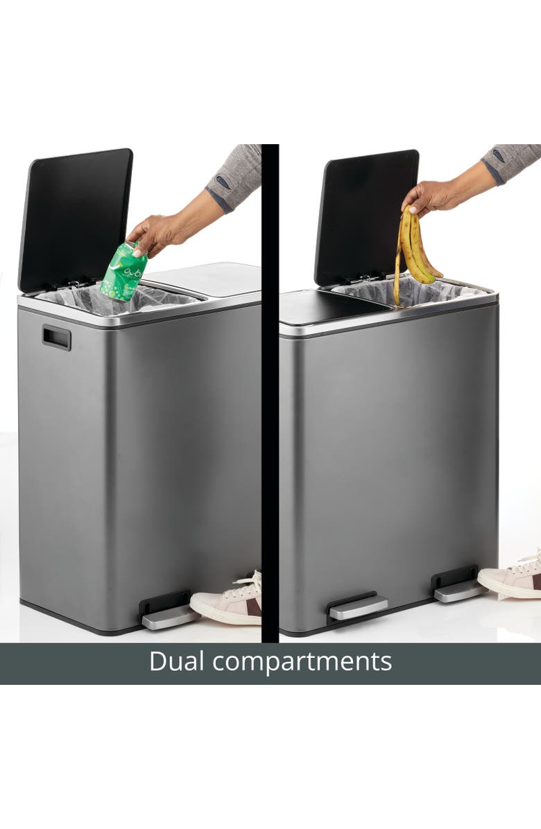 mDesign Metal Steel 60L Large Dual Compartment Step Trash Can, Graphite Gray, Alternate, color, 