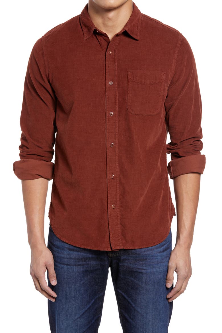 Colton Corduroy Button-Up Shirt, Main, color, FIRED COPPER
