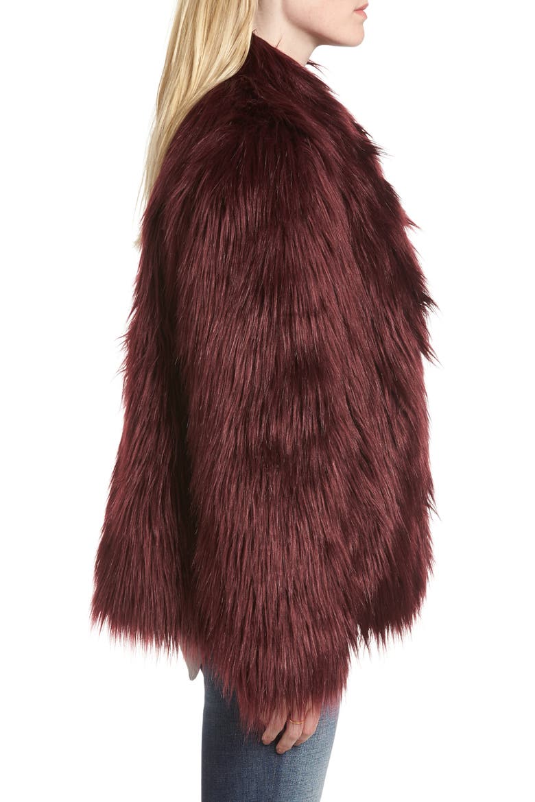 Faux Fur Jacket, Alternate, color, BURGUNDY