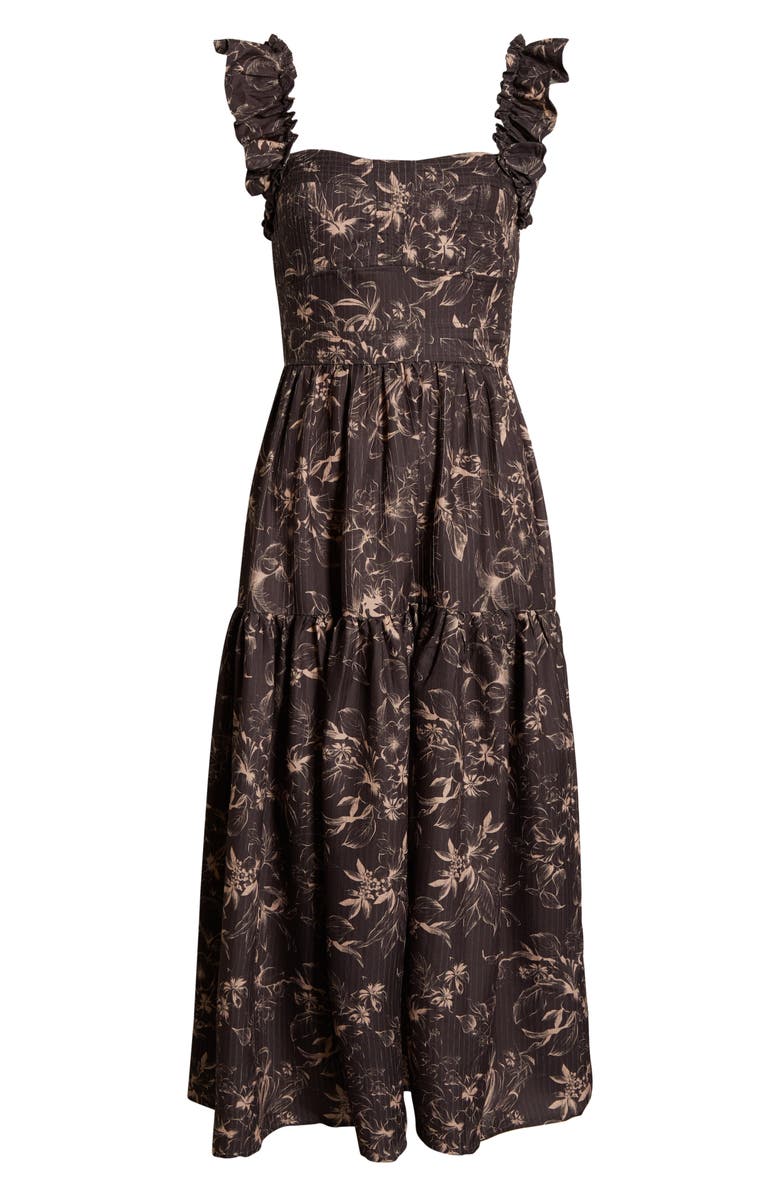 MOON RIVER Print Flutter Strap Midi Dress, Alternate, color, Brown