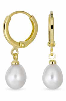 BLING JEWELRY Classic Bridal Freshwater Pearl Drop Huggie Earrings