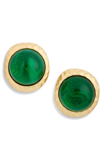 Cz By Kenneth Jay Lane Synthetic Emerald Stud Earrings In Satin Gold